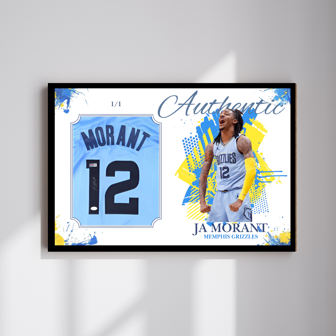 Framed Ja Morant Signed Memphis Jersey