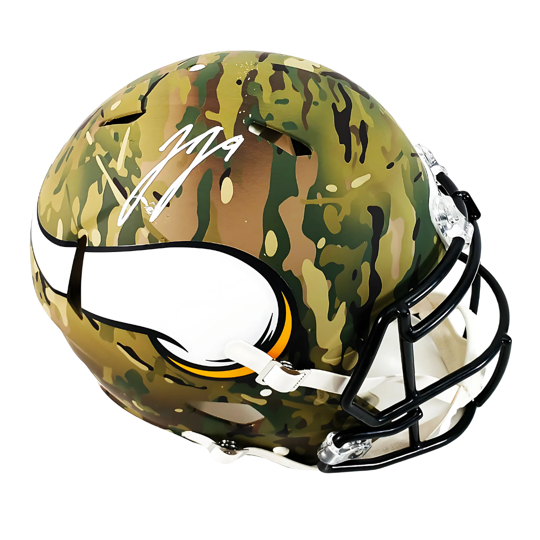 JJ McCarthy Autographed Minnesota Vikings Authentic Camo Helmet