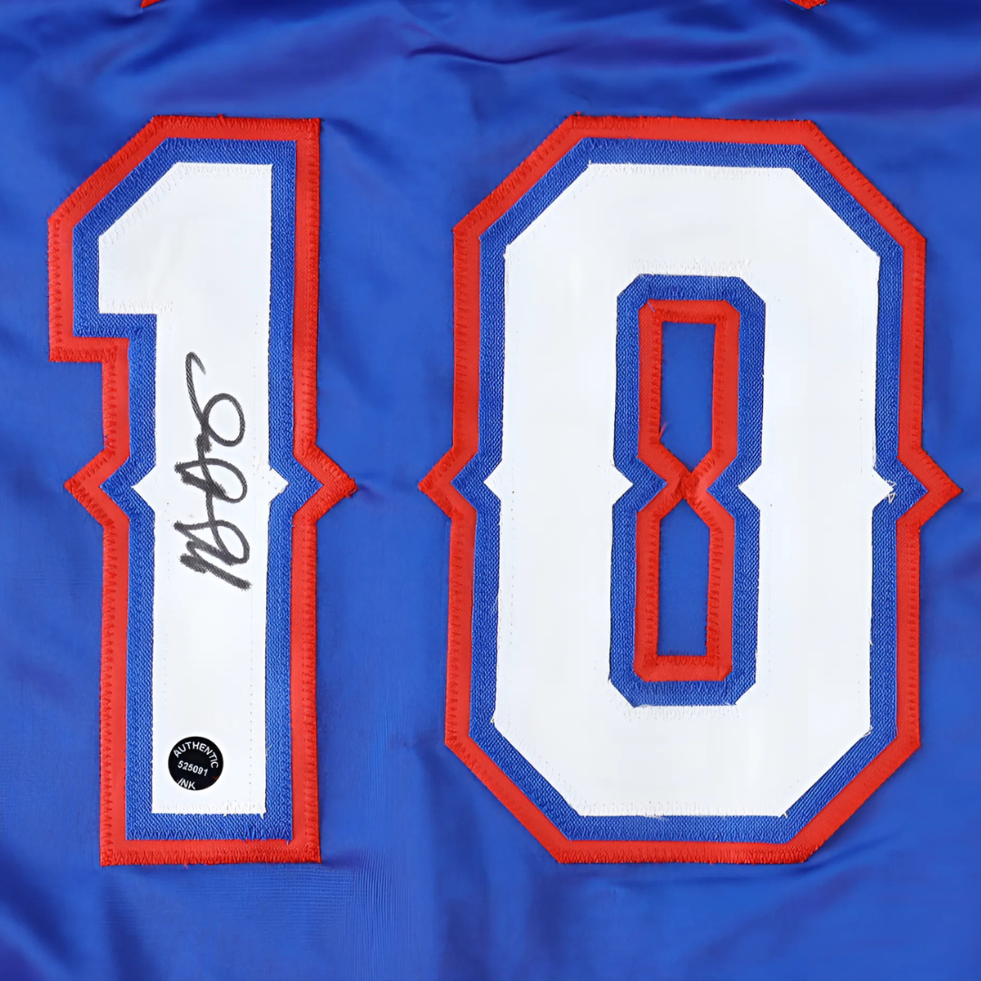 Michael Young Signed Texas Blue Jersey