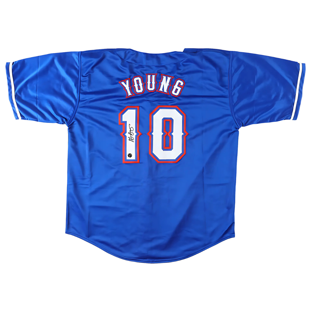 Michael Young Signed Texas Blue Jersey