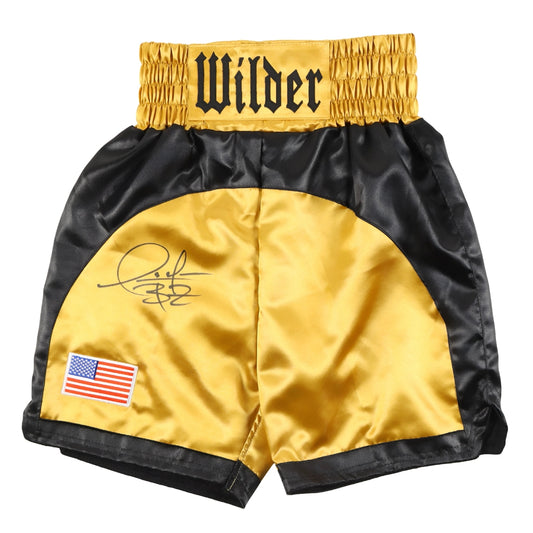 Deontay Wilder Autographed Boxing Shorts "The Bronze Bomber" Gold Power Edition